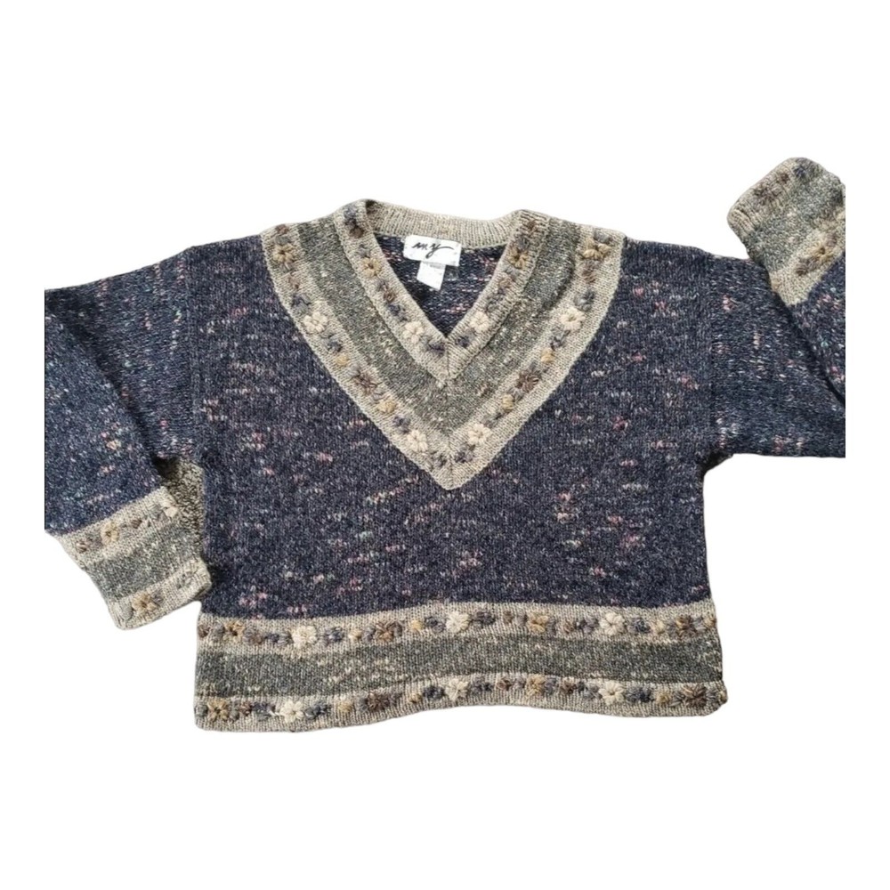 Vintage Sweater V-Neck Wool Blend‎ Y2K Large Cottagecore Vintage